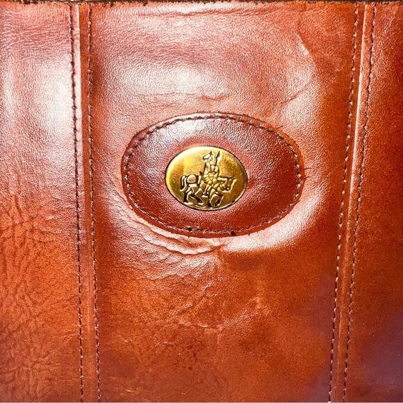 Vintage Don Quixote Brown Leather Satchel Purse w/Gold Trim Top Zipper Closure - Picture 3 of 7